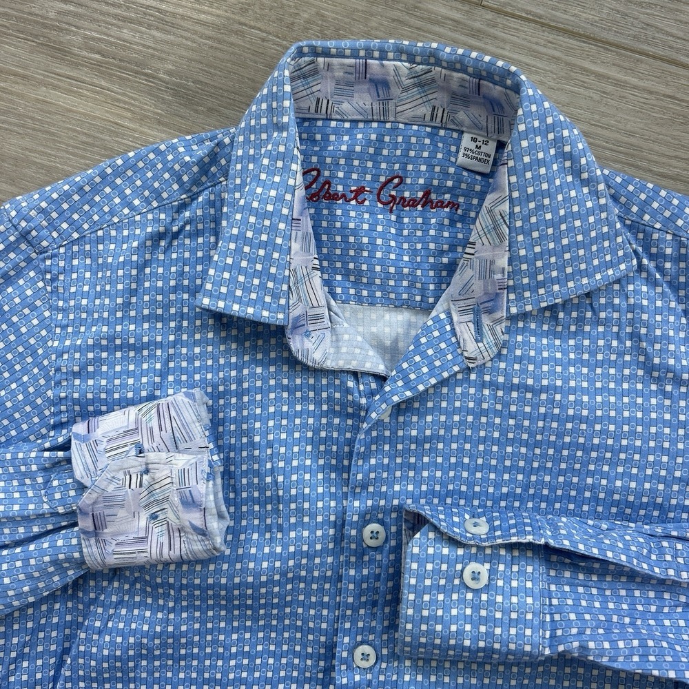 Robert Graham Boys Medium 10/12 Button Down Shirt Geometric Flip Cuff Shirt